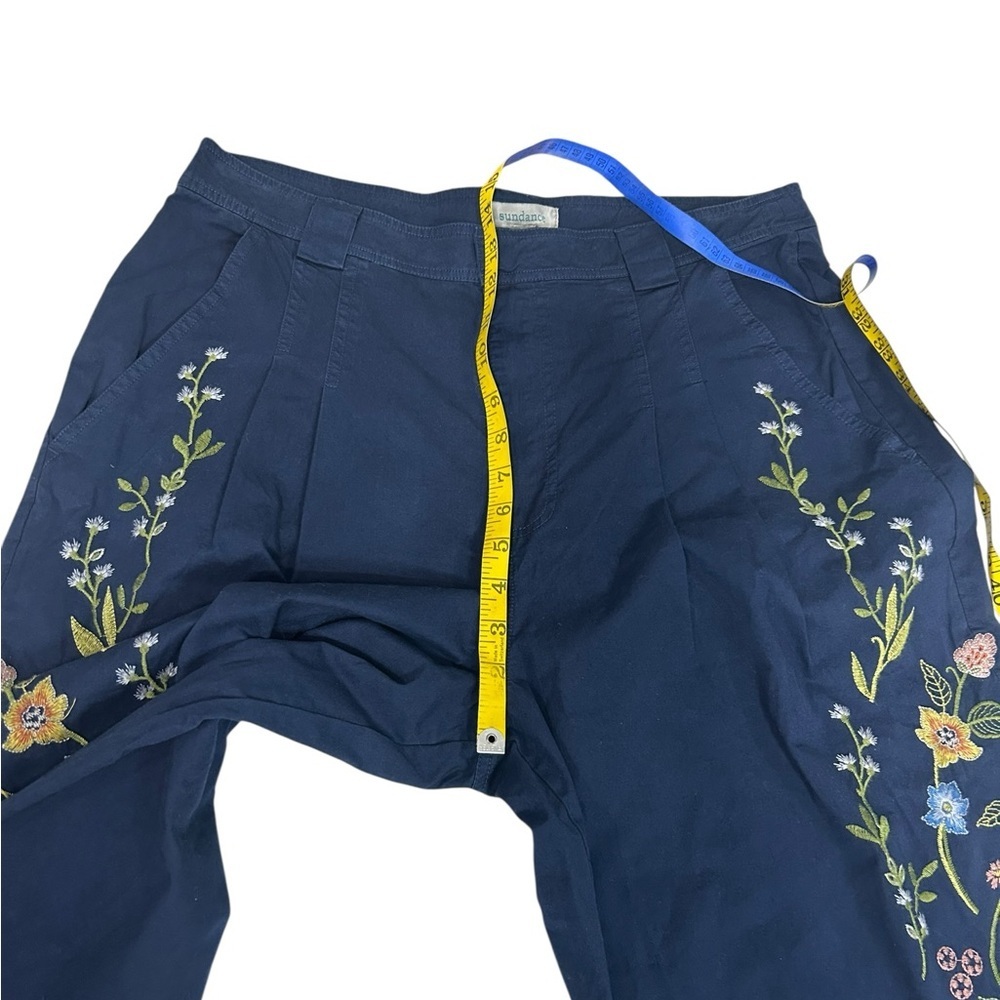 Sundance Garden Grand Pants Womens Blue Barrel Pleats Embroidered Sz 14 - Picture 10 of 13